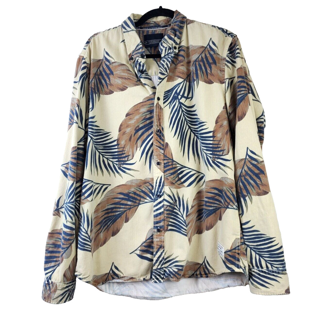 Scotch & Soda Mens XL Button Down Shirt Tropical Island Getaway Long Sleeve